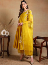 Women Yellow Silk Blend Embroidered Anarkali Kurta Palazzo Set With Dupatta-PKSKD2118A